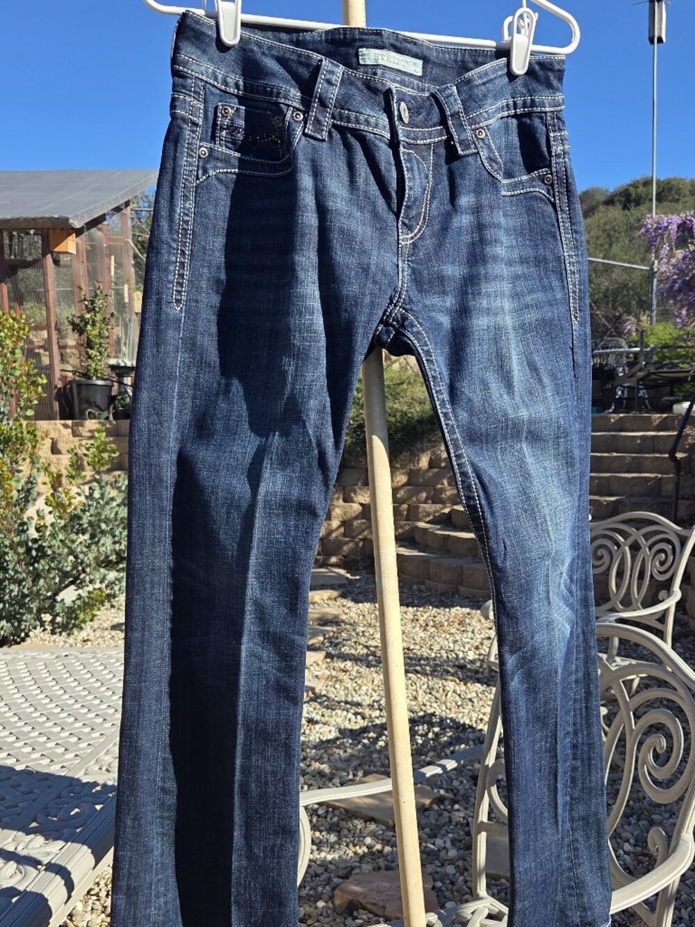 Stetson 818 Hollywood Bootcut Jeans Blue Denim Distressed Womens 8 Short